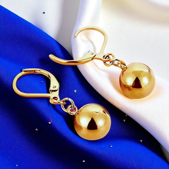 🆕️ Modern Minimalist Gold Ball Drop Dainty Earrings 18K Plated Stainless Steel - Picture 1 of 15